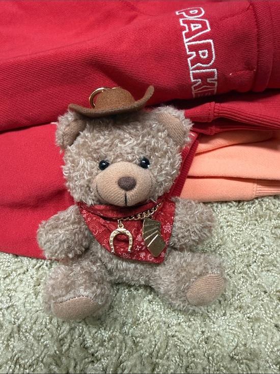Universal Thread Handbags - Plush Cowboy Bear bag charm- Brown with Red Bandana
